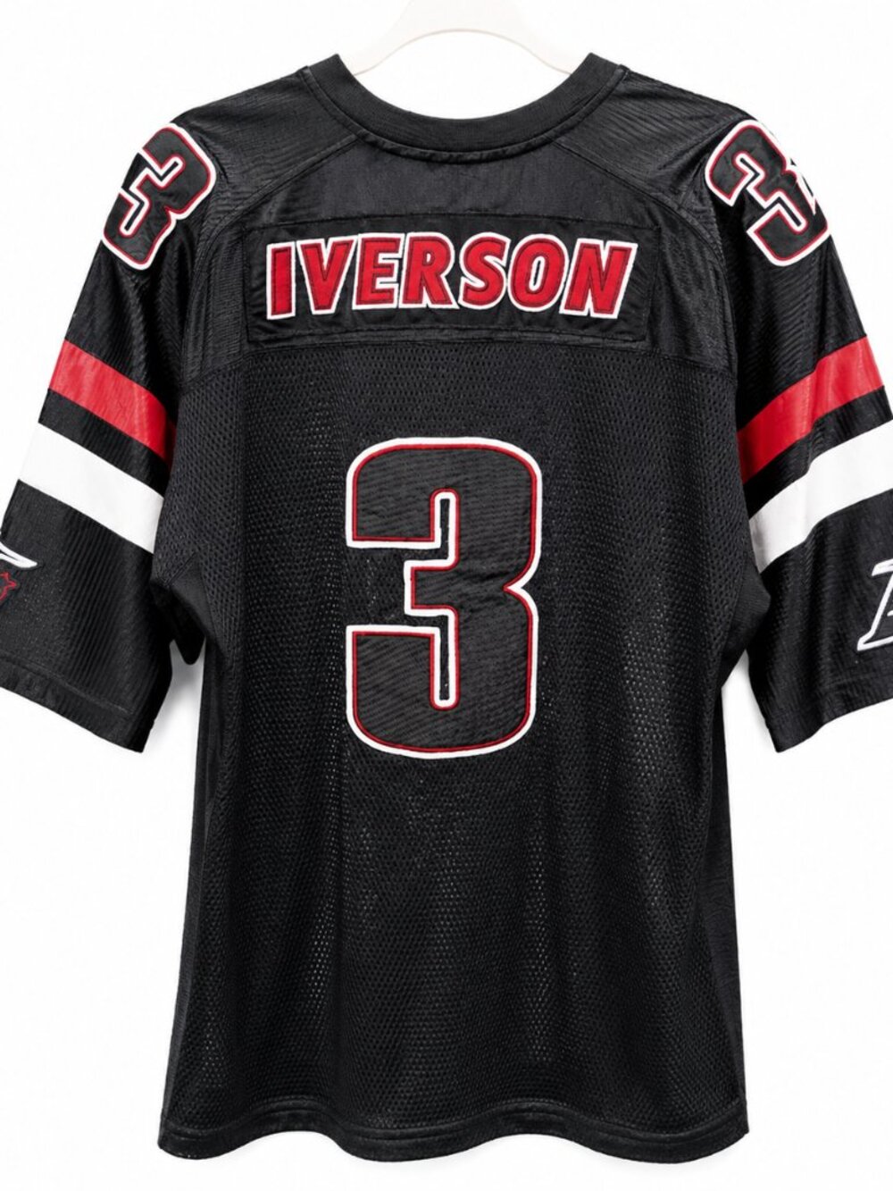 Allen Iverson Reebok #3 Black Red Football Style Mesh Jersey